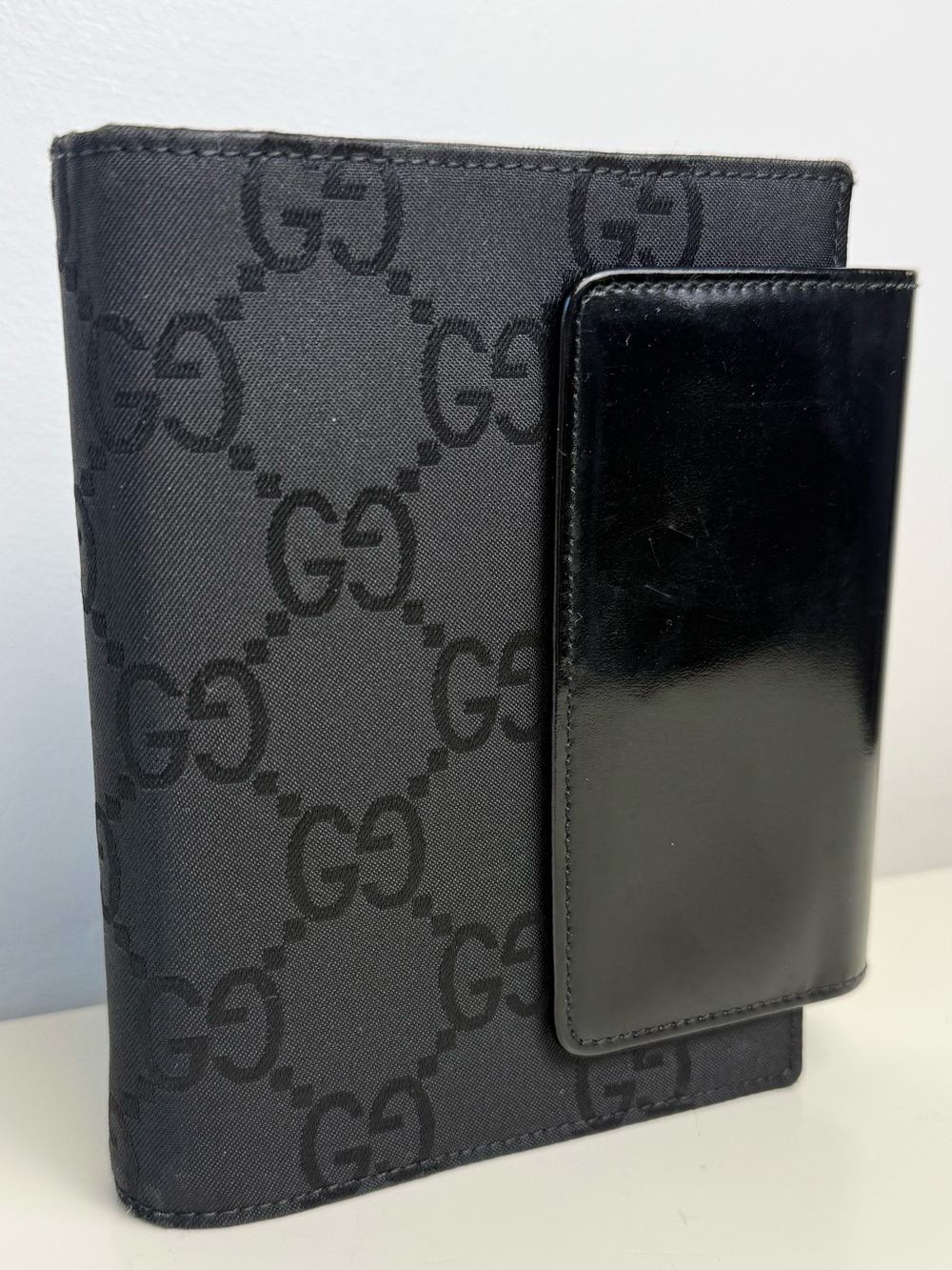 GUCCI Black GG Canvas with Leather Pocket PM Agenda Planner